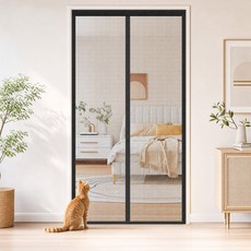 Tixpra 자석 현관방충망 유리섬유 난연 미세메쉬 자동닫힘 찍찍이 무타공 설치, 블랙