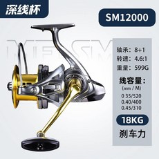 熊王MF全金屬大物錨魚輪 遠投路亞輪 防海水耐腐蝕漁具, 1個, 12000型號-金色-深杯