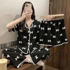 女夏開衫短袖睡衣家居服