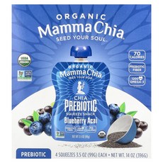 마마 치아 유기농 Chia 프리바이오틱 스퀴즈 블루베리 아사이 4개입 각 99g(3.5oz) MCH-00575, Mamma Chia 유기농 Chia 이오틱 스퀴즈 블루
