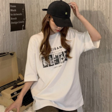 영문레터링 치마반바지코디 오버핏 캐주얼 반팔티셔츠
