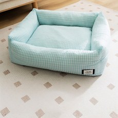 크레스티 반려동물 사계절 고양이 집 체크 도톰 사각 강아지 침대 폭신한 강아지 방석, 1개, 블루
