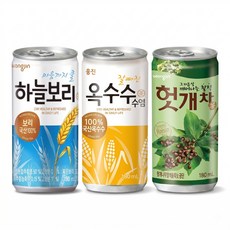 미니 캔음료 음료수 웅진 하늘보리차 옥수수수염차 헛개차 180ml 15캔 세트 각5개씩, 15개