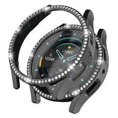 모할랩 갤럭시워치 호환 액정 보호 큐빅 테두리 하드 케이스 44mm, 02 블랙