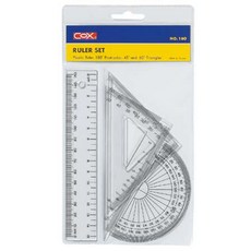 COX 160 尺規組 塑膠尺、100°量角器、45°和60°三角尺, 1個, 15CM三角板尺組