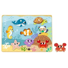 하이판도 꼭지퍼즐 원목퍼즐 해양동물, 1세트, 8피스