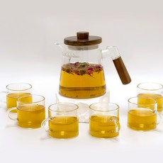 차주전자 티포트 티팟 초승달 거름망 티메이커, 초승달티팟+찻잔6P+쇼핑백 투명, 1세트, 600ml