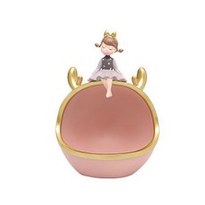 可愛少女裝飾收納盤 小鹿造型 粉色款 玄關鑰匙置物盒, 1個, 小鹿-粉