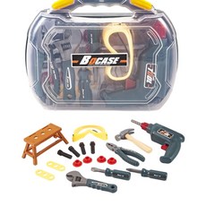 BOCASE TOOL 寶寶修理工具箱 益智玩具 男孩模擬電鑽 擰螺絲維修臺, 藍色手提箱T9900A, 1個