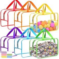 6팩 엑스트라 라지 장난감 보관 가방 31.9 x 23.5 16.9cm12.6 9.25 6.9인치 투명 다채로운 방수 정리함 라벨 이중 지퍼 및 휴대용 디자인 빌딩 블록용, 다양한 색상