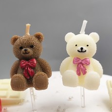 (상상공간) 곰순이 생일초 파티초 귀여운초 이벤트초, 3개, 브라운 곰순이초