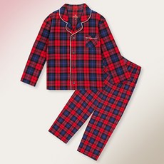 Uni FRIend 女童紅色格紋加絨長袖睡衣+長褲