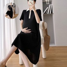 오버핏원피스 여성 무지 카라 미디 반팔 원피스 여름 임부복 1P