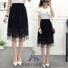 이지로지엑스 고무밴딩 레이스 댄스스커트 롱치마 가벼운 드레스, 75cm