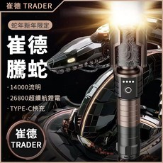 強光手電筒 伸縮變焦手電 露營燈 照明燈, 1個, 2電 崔德 騰蛇 SF-2025J, Black