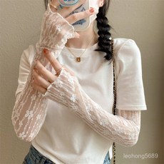 레이스 햇빛 차단 운전 팔토시, 화이트 꽃, 1개