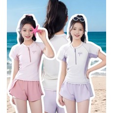 兒童泳衣 短袖防曬泳裝 女童海邊度假沙灘套裝
