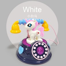 小馬燈光音樂益智早教機，多功能嬰幼兒玩具，仿真電話，寶寶女孩玩具，兒童啟蒙玩具, 白色小馬寶藍色底座（送5號普通電池）, 1個