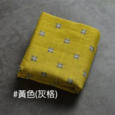 雨林薰舍 小清新手工茶巾 禪意方格茶布 不掉毛 茶道配件, 1個, 棉麻茶巾#黃色(灰格), 黃色(灰格)