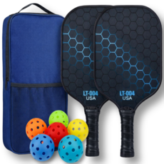 리드핏 피클볼 라켓 세트 2인용 입문용 실내외사용 (라켓2개/전용공 실내용2개/실외용2개/가방1개), 블루, 1세트