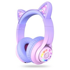 iClever 어린이용 헤드폰 블루투스 헤드폰 고양이 귀 LED 라이트 업 무선 키즈 헤드폰 볼륨 제한 74/85 dBA 45H 플레이 타임 마이크 포함 학교/태블릿/PC용, 상세페이지 참조, 상세페이지 참조