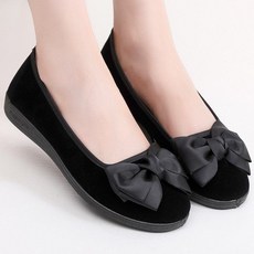 발편한 리본 플랫 슈즈 블랙 벨벳 구두