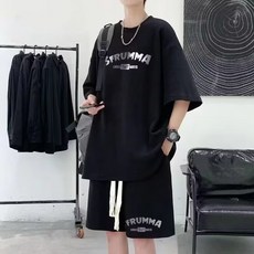 豹開之家 華夫格套裝 M-5XL 大尺碼運動休閒情侶短袖T恤運動短褲兩件套男女款 H196