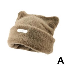 귀와 철 레이블 장식 비니 모자 플러시 고양이 겨울 가짜 탄성 니트 야외, 1개, 2. khaki