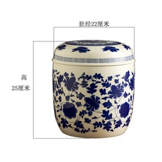 景德鎮陶瓷骨灰盒骨灰墰骨灰罐骨灰盅圓形男女遷墳防潮殯葬壽盒子火化紀念, 1個, 青花牡丹款