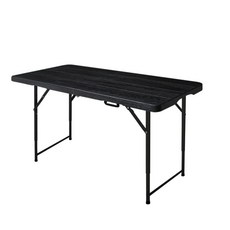 固得家俬 4尺 露營桌 摺疊桌 可調高度 會議桌 收納桌 輕便好收納 烤肉桌 活動露營, 黑 木紋