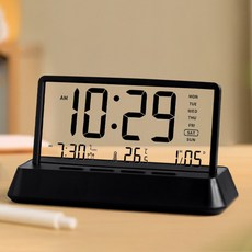 플랜와이 미니 멀티 무소음 LED 디지털 탁상 알람 시계, 투명 블랙