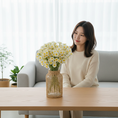 라탄 화병 대형 유리 수경재배 꽃병 인테리어 디퓨저 용기, 넓은무늬 대형