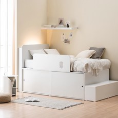 포더홈 스페이서 슬라이딩 벙커침대 수납침대 LED침대 SS (440/640), 화이트, 1.낮은형(높이 440) 무헤드_프레임