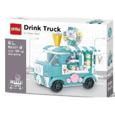 街景商店積木 便利店 速食店 超商 餐車 攤販 小吃店等多款主題鑽石微型積木, 1個, 631-1冰淇淋車(184片), 餐車積木