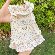 DFMEI 狗狗貓咪衣服寵物服裝春夏季碎花裙清新可愛公主裙比熊薄款透氣, 1個, 木耳邊碎花吊帶裙 淡黃色