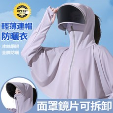 連帽防曬衣 UPF50+ 抗UV 冰絲涼感 附可拆卸護目鏡 機車防曬服, 【冰絲防曬+可拆護目鏡】藍色,均碼