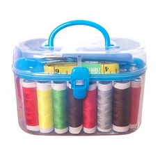 居家便攜針線盒套組，含多色線、針、剪刀等工具，顏色隨機，輕巧方便，居家旅行必備, 針線盒(顏色隨機), 1個