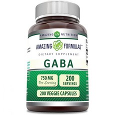 Amazing Formulas GABA 750mg Per Serving Veggie Capsules Supplement | Non-GMO | Gluten Free | Made, 1개, 200정