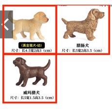 SPG 隨草憶境 仿真名犬模型公仔套裝 柴犬哈士奇黃金獵犬, 1個, 3款入（黃金幼犬+臘腸犬+威瑪獵犬）