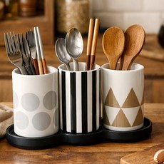 스칼렛 3구 물빠짐 도자기 수저통 받침대세트, 혼합, 1개