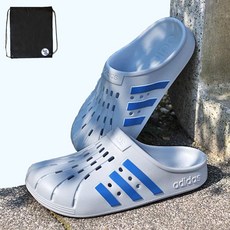 adidas 愛迪達 日常搭配好穿的氣墊好穿懶人鞋 克羅克拖鞋 融合藍+PG鞋子收納包, 藍色系, 295