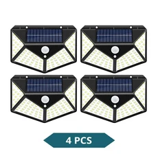 야외 태양광 벽 램프 정원 장식 조명 모션 센서 방수 100LED 3 모드 4 개