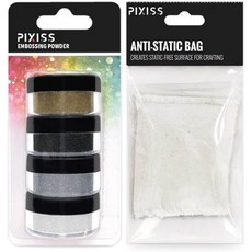 안티 스태틱 백이 포함된 픽시스 엠보싱 키트 - 0.15온스 블랙 화이트 실버 골드 파우더 세트 글리터링 카드 제작 스크랩북 및 혼합 미디어 아트용