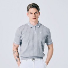 골프 남성용 케이블 라인 카라 니트 반팔 티셔츠 그레이, M