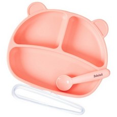 Bebelock Elfa矽膠吸盤餐盤組 寶寶餐盤 韓國製 食品級矽膠 薄荷綠/桃粉色, 1個, 桃紅色