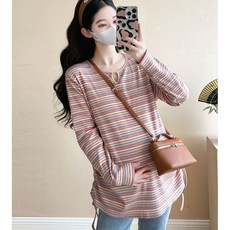 임산부 봄 긴팔 티셔츠 임부 스트라이프 루즈핏 긴팔 패션 임부복 슬림 상의 YXF