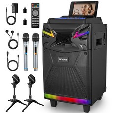 무선 마이크 2개가 장착된 GTSK10 노래방 기기 600W 피크 전력 라이브 스트리밍 음성 모니터링 LED 조명 롤링 트롤리가 10개의 DSP 블루투스 파티 스피커, 10 inch