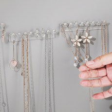 부착식 투명 목걸이 귀걸이 정리대 3P, 1세트