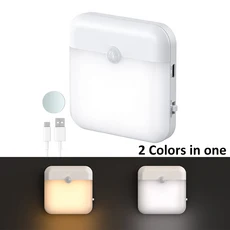 스마트 LED 야간 조명 모션 센서 무선 TYPE-C 계단용 충전식 램프 옷장 주방 침실 차고, 03 2 Colors in one