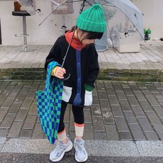小不點兒 女童拼接撞色針織開衫 兒童休閒毛衣外套